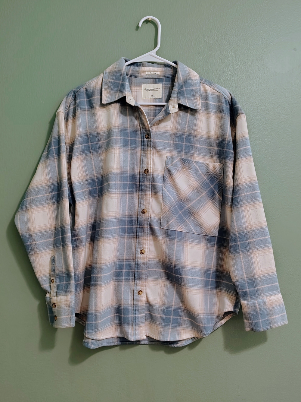 Abercrombie & Fitch Blue and Cream Plaid Button-Down Shirt